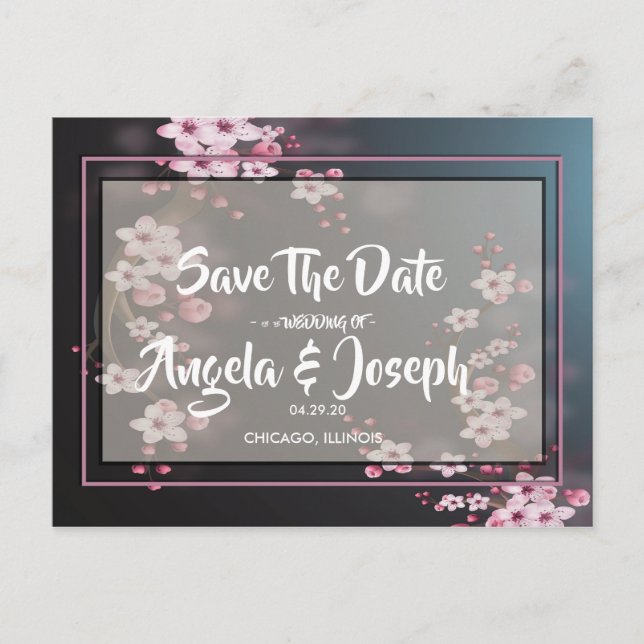 Cherry Blossom Geometric Floral Save the Date Ankündigungspostkarte (Vorderseite)