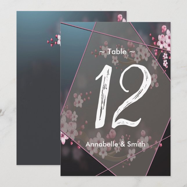 Cherry Blossom Geometric Floral Tischnummer (Vorne/Hinten)