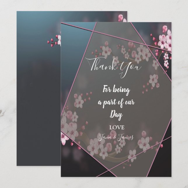 Cherry Blossom Geometric Floral vielen Dank Einladung (Vorne/Hinten)