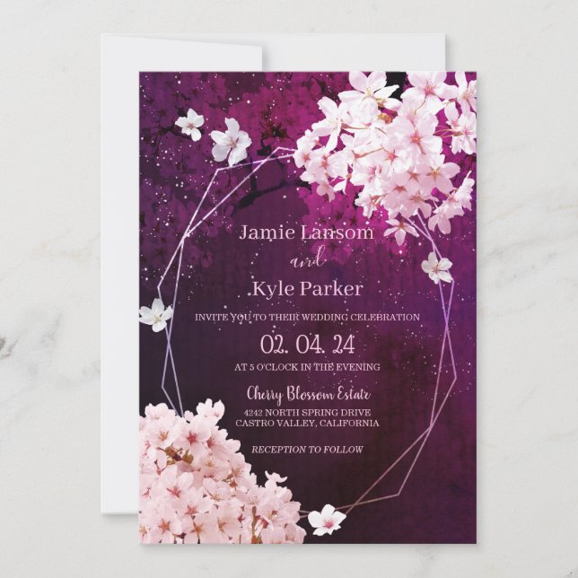 Cherry Blossom Geometric Floral Wedding Einladung (Vorderseite)