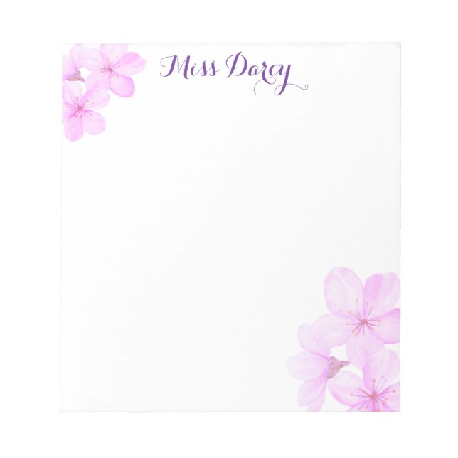 Cherry Blossom Girly Pink Floral Custom  Notizblock (Vorderseite)