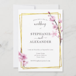 Cherry Blossom & Gold Rahmen Hochzeitseinladung Einladung