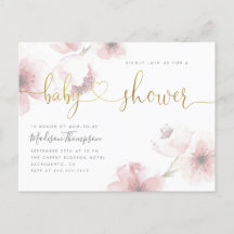 Cherry Blossom Gold Script Floral Baby Dusche