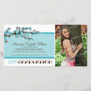 Cherry Blossom Graduation Faire-part (aqua)