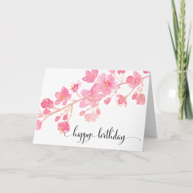 Cherry Blossom Happy Birthday Karte (Vorderseite)