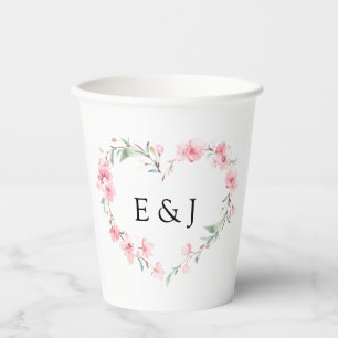 Cherry Blossom Heart Monogram Wedding Pappbecher