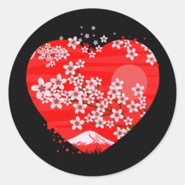 Cherry Blossom Heart Runder Aufkleber