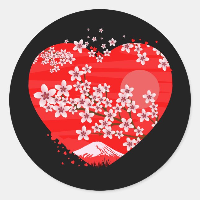 Cherry Blossom Heart Runder Aufkleber (Vorderseite)