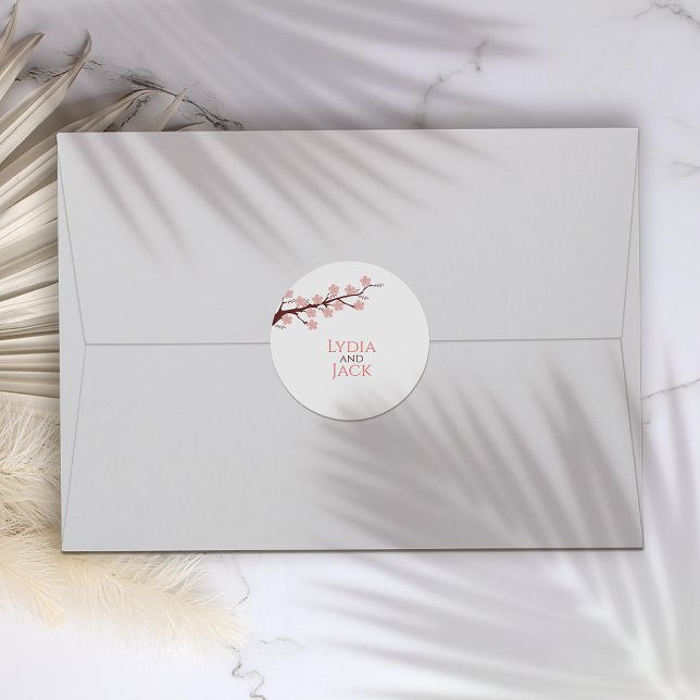 Cherry Blossom Hochzeit Runder Aufkleber (Von Creator hochgeladen)