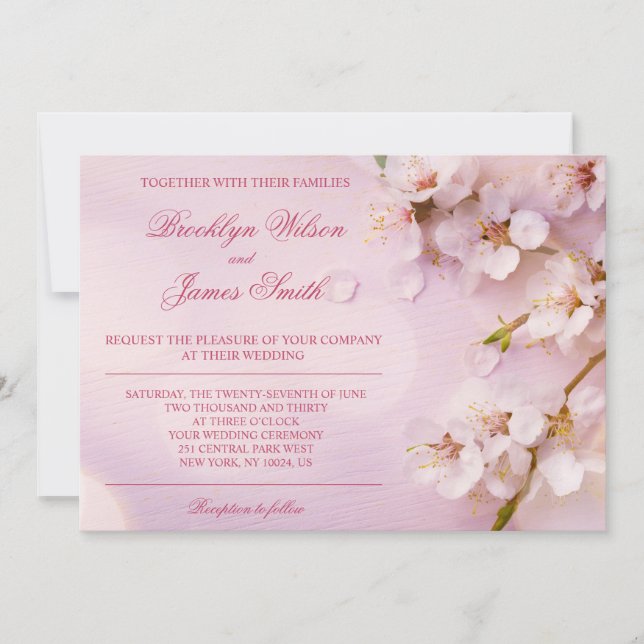 Cherry Blossom Hochzeitseinladungen Rosa Blütenbla Einladung (Vorderseite)