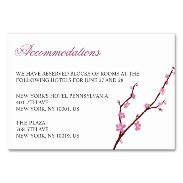 Cherry Blossom Hochzeitskarten Tischnummer (Vorderseite)