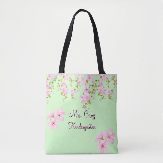 Cherry Blossom Hübsch Pink & Green Custom Tasche (Vorderseite)