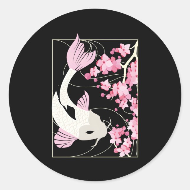 Cherry Blossom I Japanischer Fisch I Koi Carp Runder Aufkleber (Vorderseite)