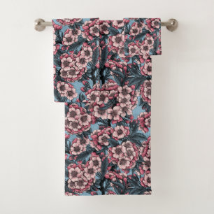 Cherry blossom in pink and blue badhandtuch set