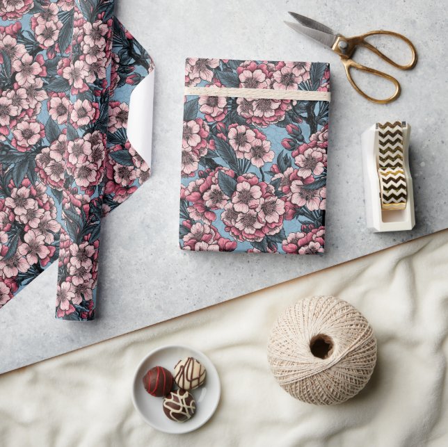 Cherry blossom in pink and blue geschenkpapier (Basteln)
