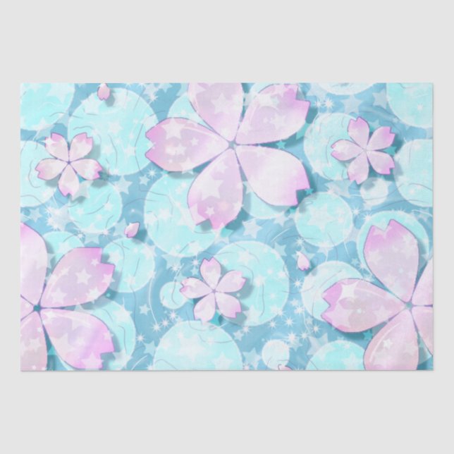 Cherry Blossom Japanese Kawaii Pond Seidenpapier (Vorderseite)
