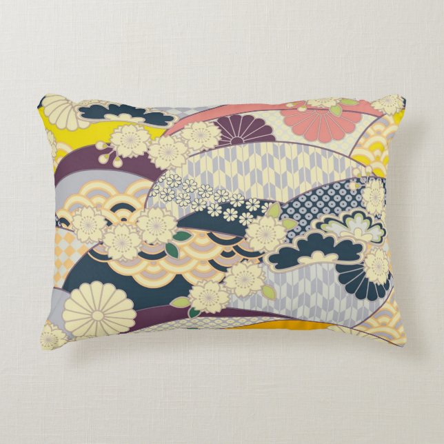 Cherry Blossom Japanisch Floral Red White Dekokissen (Vorderseite)