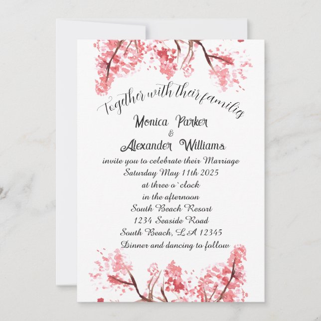 Cherry Blossom Japanisch Sakura Pink Wedding Einladung (Vorderseite)