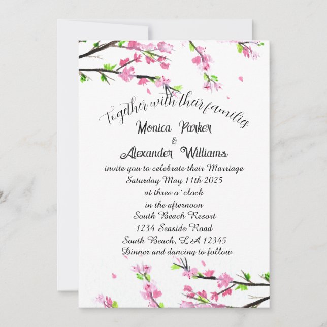 Cherry Blossom Japanisch Sakura Pink Wedding Invit Einladung (Vorderseite)