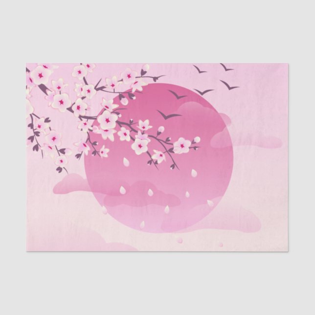 Cherry Blossom Japanische Landschaft Pink Seidenpapier (Vorderseite)