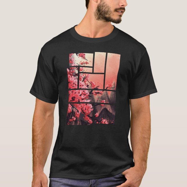Cherry Blossom Japanischer Retro Graphic T-Shirt (Vorderseite)