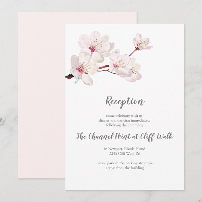 Cherry Blossom Japanischer Sakura Hochzeitempfang Einladung (Vorne/Hinten)