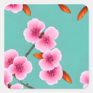 Cherry Blossom japanisches Muster Quadratischer Aufkleber