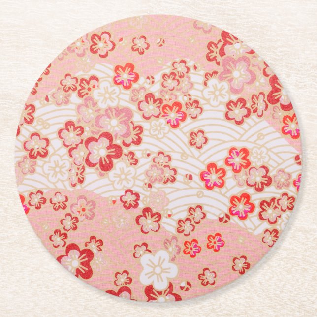 Cherry Blossom japanisches Muster Runder Pappuntersetzer (Vorderseite)