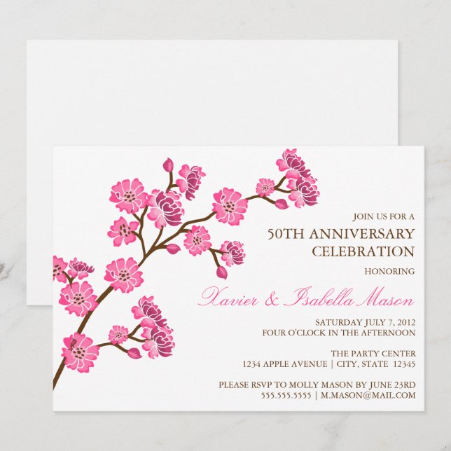 Cherry Blossom | Jubiläum Party Einladung (Vorne/Hinten)