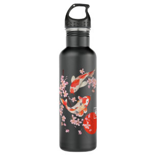 Cherry Blossom Koi Carp Fish Japanese Sakura Graph Edelstahlflasche