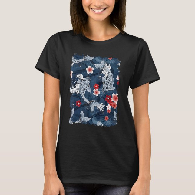 Cherry Blossom Koi Carp Fish Japanese Sakura Graph T-Shirt (Vorderseite)