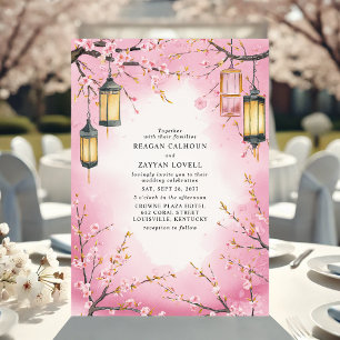 Cherry Blossom Lantern Pink Spring Wedding Einladung