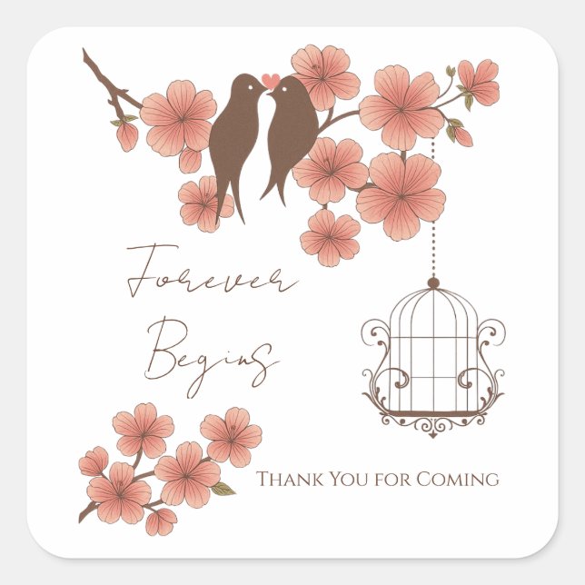 Cherry Blossom Lovebirds Wedding Sticker (Vorderseite)