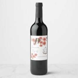 Cherry Blossom Lovebirds Wedding Wine Bottle Label Weinetikett