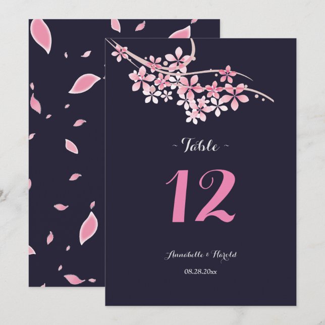 Cherry Blossom Marine Weißer Blumentisch Hochzeit Einladung (Vorne/Hinten)
