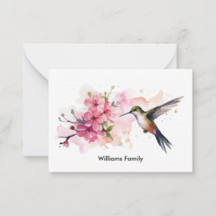 Cherry Blossom mit/Hummingbird Note Card Mitteilungskarte