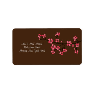 Cherry Blossom Mocha Wedding Bridal Return Label Adressaufkleber