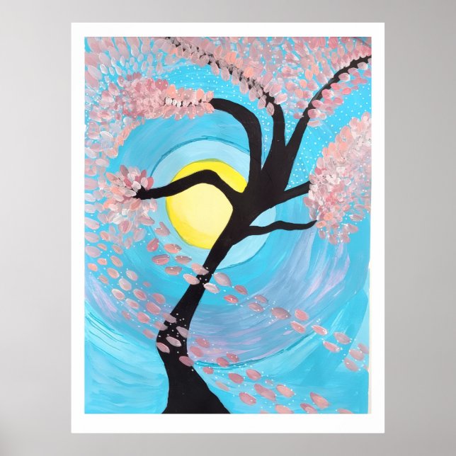 Cherry Blossom Moon Hand Painted Acrylic Poster Ar (Vorne)