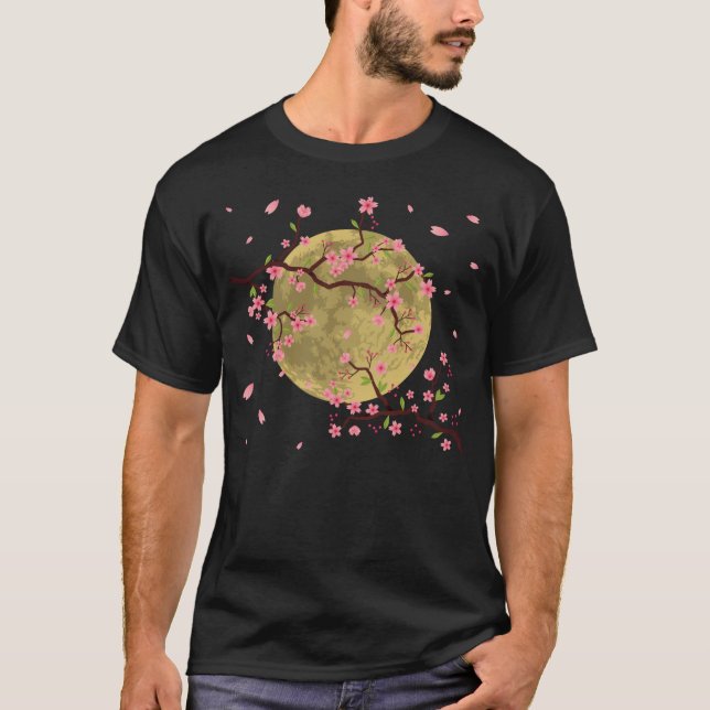 Cherry Blossom Moon Japanischer Sakura-Baum T-Shirt (Vorderseite)