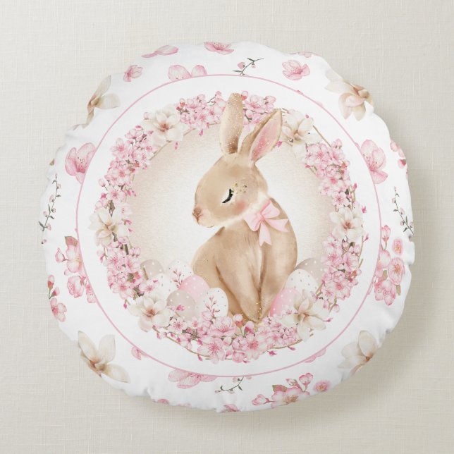 CHERRY BLOSSOM MOTIF EASTER ROUND COUSSIN (Devant)