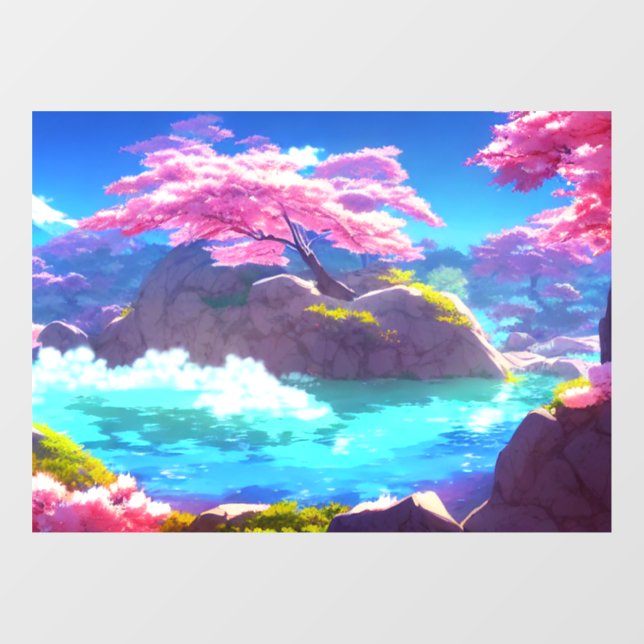 Cherry Blossom Mountain Fensteraufkleber (Blatt)