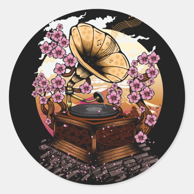 Cherry Blossom Musical Runder Aufkleber (Vorderseite)