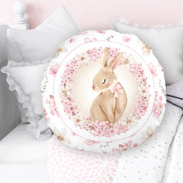 Cherry Blossom Niedlich Bunny White Pink Kinderzim Rundes Kissen