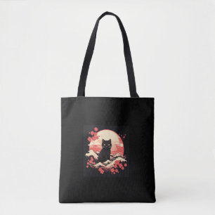 Cherry Blossom Night_ Schwarze Katze und Vollmond Tasche