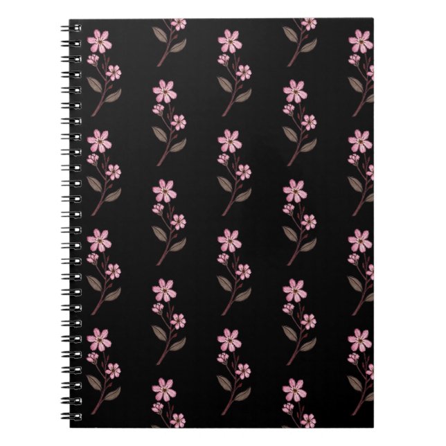 Cherry Blossom Notebook - Schwarzes Muster Notizblock (Vorderseite)