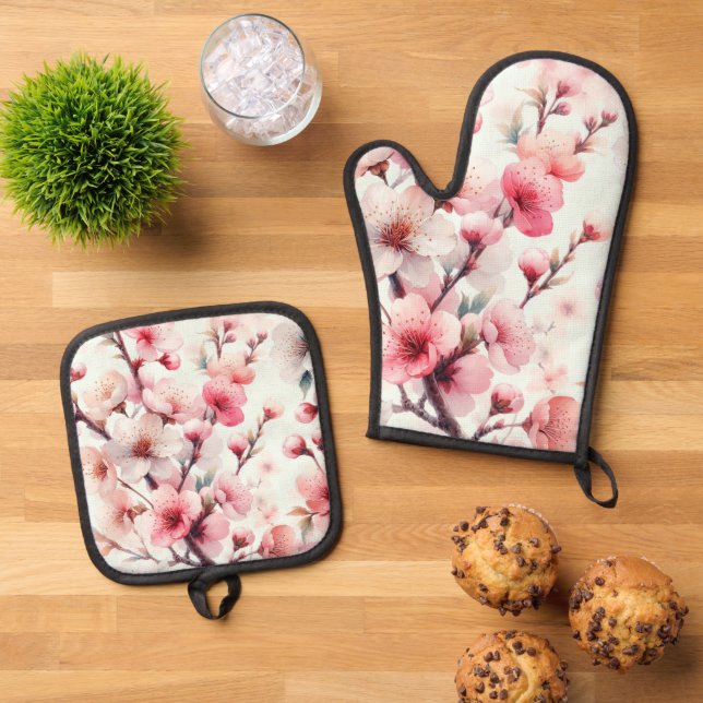 Cherry Blossom Ofenhandschuh & Topflappen-Set (Oben Unten)