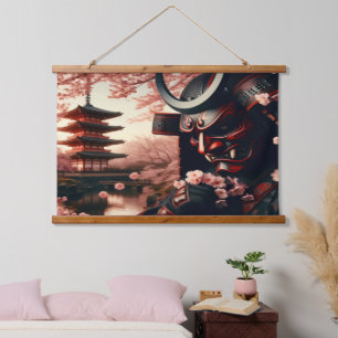 Cherry Blossom Oni Tapestry Wandteppich Mit Holzrahmen