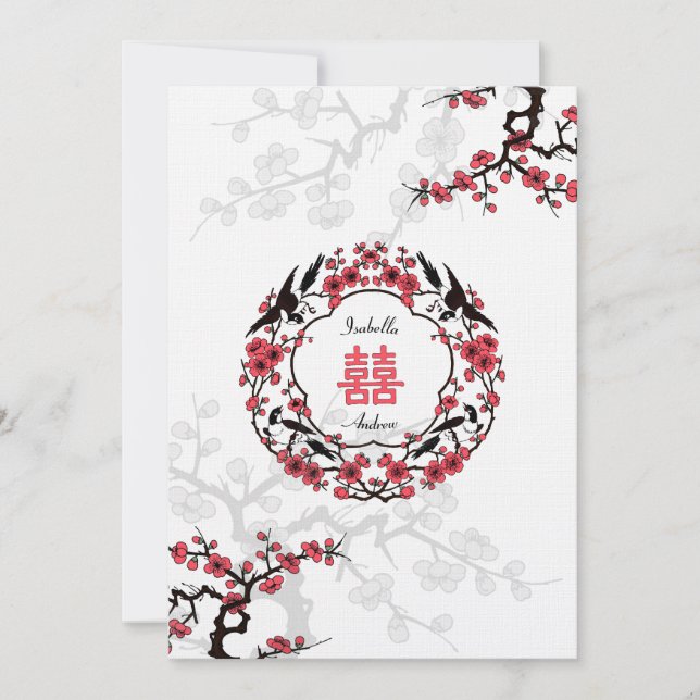 Cherry Blossom Orientalische Hochzeit Einladung (Vorderseite)