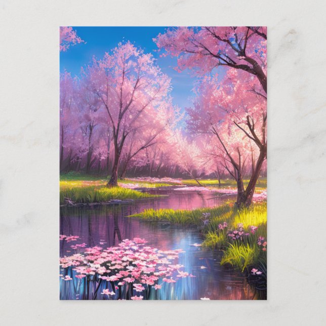 Cherry Blossom Park mit Mandering Stream Postkarte (Vorderseite)