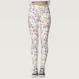 Cherry Blossom Pastel Pink Blume Grüne Blätter Leggings